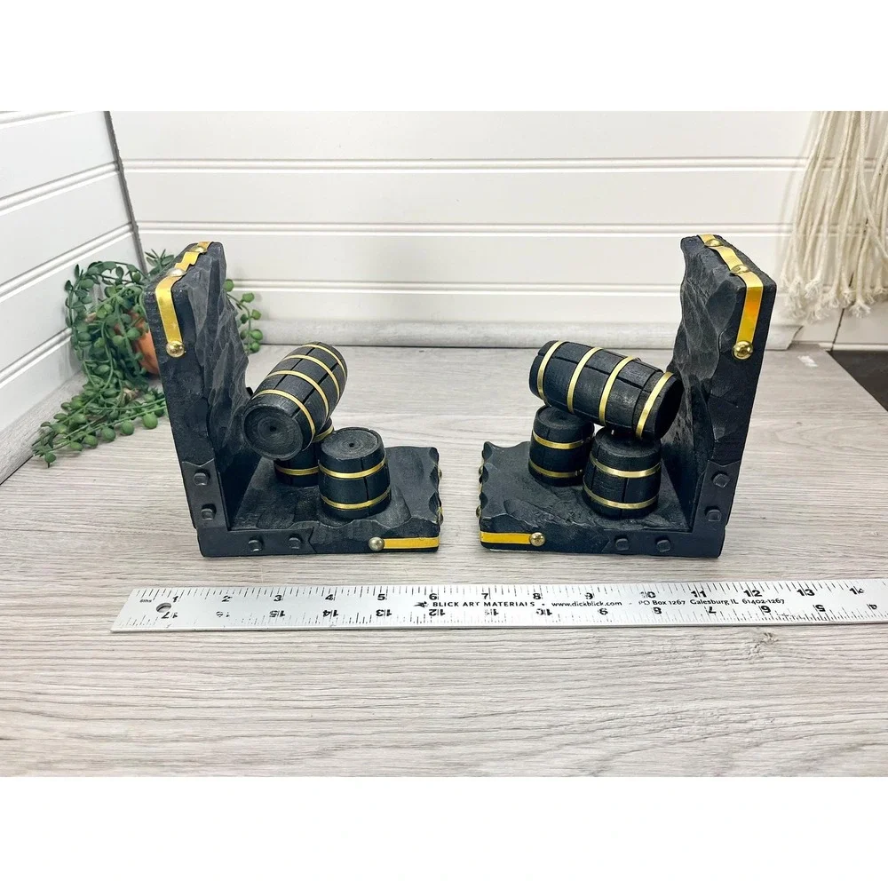Vintage Barrel Bookends: Mid Century Bar Home Office Decor - Picture 10 of 10